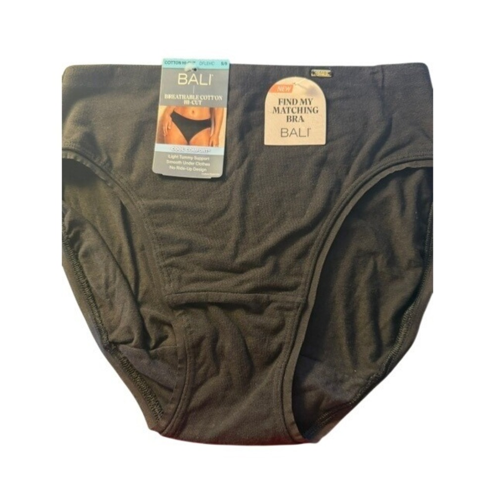 Bali Womens‎ Breathable Cotton Hi-Cut Panties Black Light Tummy Support S/5